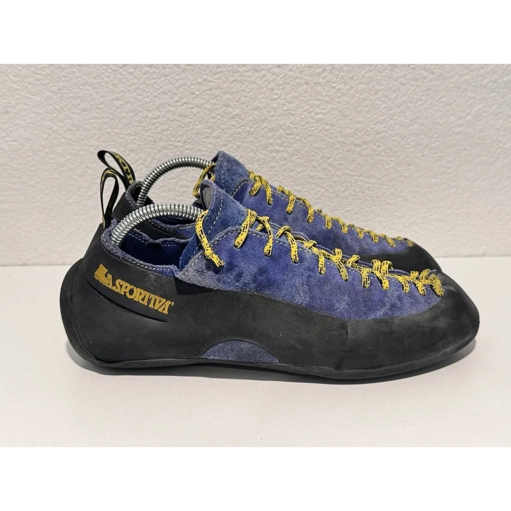 La Sportiva Climbing Shoes Mens US 9.5 EU 43 Blue Suede Lace Up Rock Gym Yellow